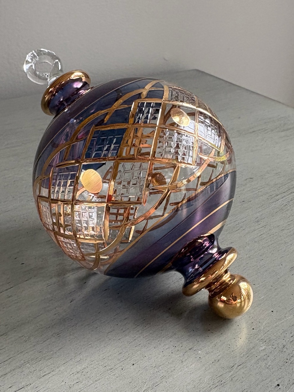 Handblown Purple Gold Decorative Glass Christmas Holiday Ornament Elegant - Picture 4 of 8